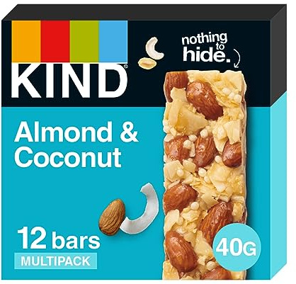 KIND Bars, Gluten Free Snack Bars, Almond & Coconut, High Fibre, Healthy Snack, No Artificial Colours, Flavours or Preservatives, Multipack 12 x 40g