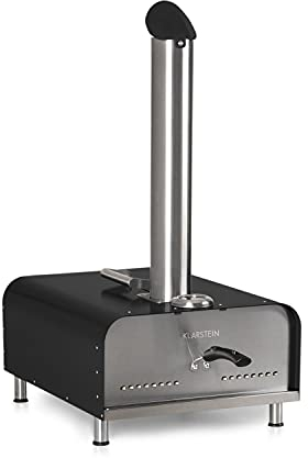 Klarstein Diavolo Pizza-Ofen Backofen Pellet-Ofen, mit 13-Pizzastein (33 x 33 cm), eingebautes Thermometer, Temperaturanzeige bis 500 °C, Edelstahl, Fleischeinsatz, Pizzaschieber, Tragegriff, schwarz