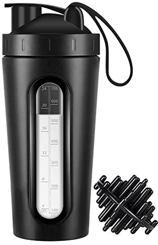 Jeedoo Protein Shaker Bottle, 28oz Shaker Bottles for Protein Mixes and Pre Workout, Visible Window, Stainless Steel Shaker Bottle Leak Proof (black)