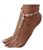 Riymusry 1Pair Summer Beach Rhinestone Barefoot Sandals Foot Chain with Toe Ring Crystal Anklets Bracelet Wedding Bridal Rhinestone Anklet Foot Chain Jewelry for Women