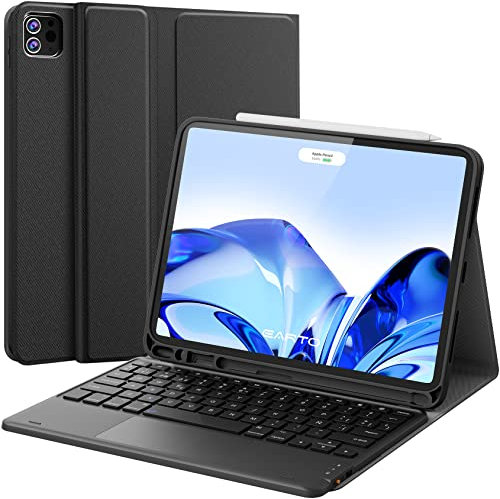 Earto Funda con Teclado para iPad Air 11 (M2 2024/M3 2025) & iPad Pro 11 (1-4 Gen) & iPad Air 5/4 Gen.2 Canales BT, Desmontable Español Ñ Teclado para iPad Pro 11/Air 10.9, Negro