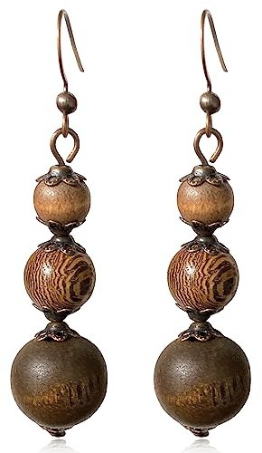 Handmade Nature Wooden Beaded Dangle Drop Earrings Bohemian Minimalist Long Wood Bead Earrings Vintage Chic Wooden Ethnic Dangle Drop Earrings for Women Statement Jewelry Gifts (Coffee)