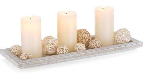 Romadedi Rechteckig Holztablett Tablett Deko：Länglich Holz Dekotablett Vintage Kerzentablett Holzschale für Kerzen Tisch Centerpiece Tischdeko Zuhause Couchtisch Küche Wohnzimmer Dekorative, 34.5cm