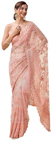 TRENDMALLS Sari de trabajo bordado de red para mujer con blusa (K997-melocotón), Melocotón, talla única