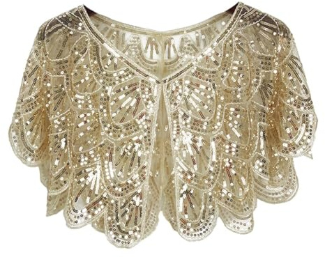 Katutude Châle à Paillettes Femme Boléro Mariage Soirée Transparent Cape de Soirée Sequins 1920s Châle Etole Chic Et Élégant Châle De Mariée Vintage Châle Wraps Brillant Cape Flapper Cover Up