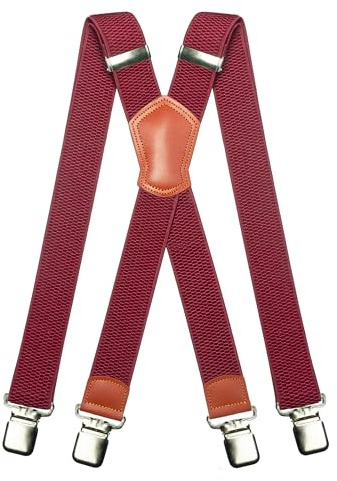JEMYGINS Bretelle da uomo larghe 3,8 cm con 4 forti clip in metallo, lunghe, taglia unica, regolabili ed elastiche, stile X per uomini e donne, Granata, M