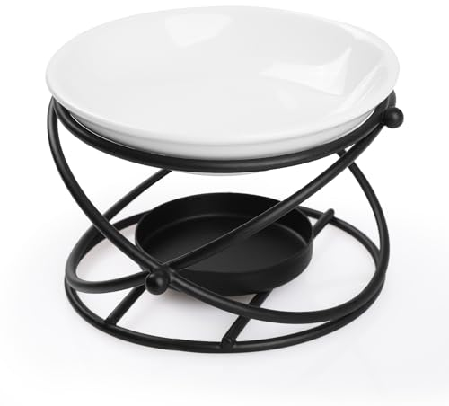 Bighan Duftöllampe Teelicht, Duftlampe aus Metall, Aromalampe Teelichthalter mit Keramik Schale, Duftlampe für Ätherische Öle A- Schwarz