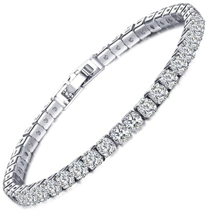 ARLTANSY 5mm AAA+ Cubic Zirconia Tennis Bracelet for Women & Men ā 14K White Gold Plated Sparkling CZ Bangle, Adjustable Jewelry, Stackable, Hypoallergenic Gift Box for Birthday, Wedding, Mother's Day,Anniversary . Premium AAA+ Cubic Zirconia Brilliance (White Gold)