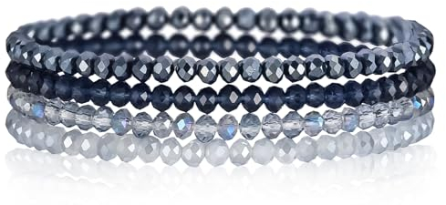 Perlenarmband Damen, Mehrschichtiges Armbänder 4 pcs, Perlen Armband,Armband Damen Perlen,Mehrschichtiges Edelstein-Armband,Boho-Kristallperlen,Modeschmuck für Mutter und Tochter,Geschenk (Blau)