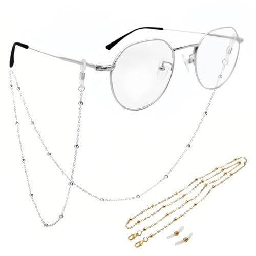 JEYORZY 2pcs Cadena de gafas para mujer,Cadena de Cuentas de Metal, Correa Gafas Cinta para Gafas Deporte,para gafas, collar, máscara, cadenas para gafas(Oro+Plata)