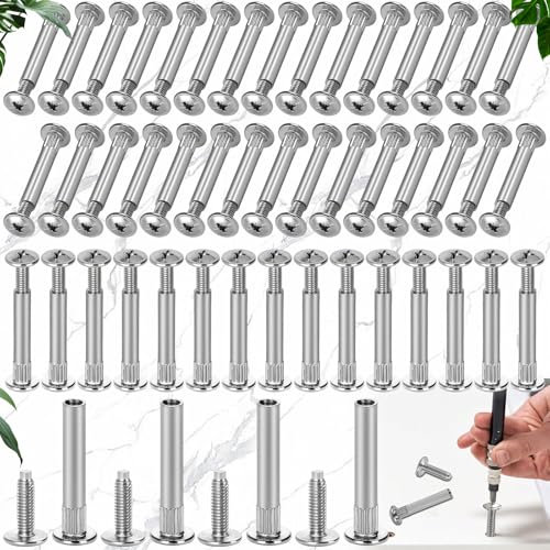 Mikqky 100 Piezas Tornillos De Conexión, Tornillos De Conector De Muebles, Manguito Tornillos De Conexión, Tornillos De Fijación Conectores 31-40 Mm, Para Mmuebles, Armarios, Tableros De Madera (M8)