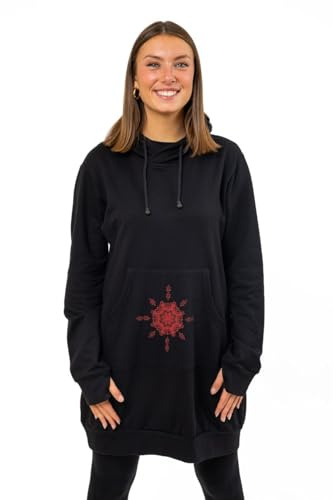 FANTAZIA Robe Sweat Hoodie Long Noir Mandala Dhara - Taille S au XXXL Noir