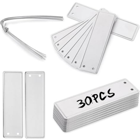 Lot de 30 étiquettes en aluminium pour plantes d'extérieur, étiquettes de plantes en métal, étiquettes d'arbre avec fil métallique, marqueurs métalliques double face pour marqueurs de plantes,