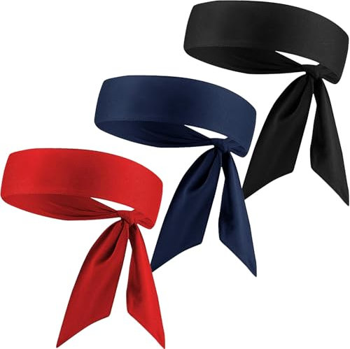 Sport Stirnband,3 Stück Tennis Krawatte Stirnband Verstellbares Schweißband Bandana Cap Unisex-Stirnband Sport Kopfbedeckung für Frauen und Männer Laufen,Fitness,Yoga,Tennis(Schwarz,Rot,Marineblau)