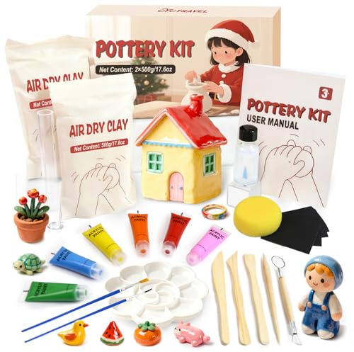 cyctravel Kit Ceramica Fai Da Te, Include 1 kg di Argilla Senza Cottura, Smalto Argilloso, Pigmenti, Kit Argilla per Lavorazione Dell'Argilla è un Regalo Fai Da Te Ideale per i Principianti