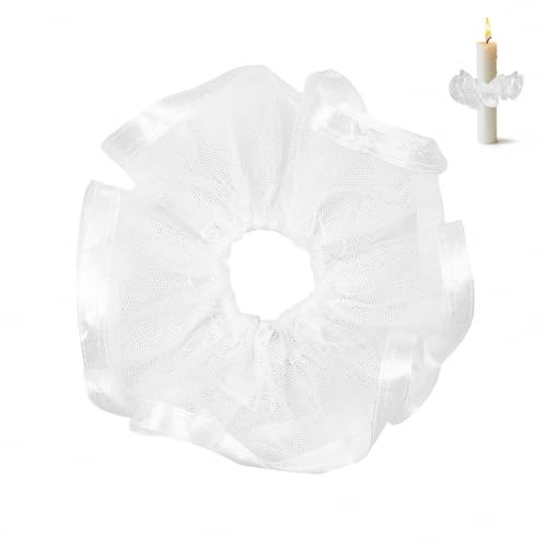 Nevoluxer Protection Anti-Gouttes pour Bougie avec Bord Élégant Attrape-Gouttes en Tulle pour Baptême Communion Mariage Décoration Bougie Ø 3 à 5 cm