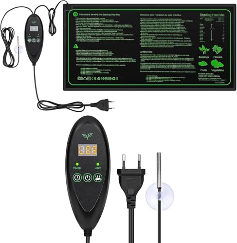 Pfloge Tapis chauffant avec thermostat, 50 W, pour terrarium, PVC, imperméable, pour plantes, serre, contrôle de la température de 1 ℃ (20-45 °C), pour semis, animaux domestiques et reptiles