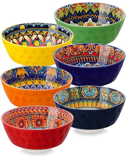 vancasso KRVI 26 oz/780 ml Cereal Bowls Set of 6, Porcelain Soup Bowls with Colorful Bohemian Pattern, Dishwasher & Microwave Safe, Serving Bowl for Cereal, Soup, Oatmeal, Ice Cream, Salad, Pasta