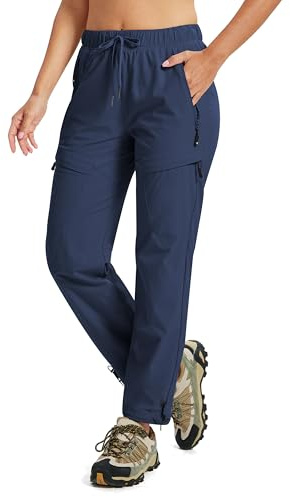 MoFiz Pantalons de Randonnée Femme Outdoor Cargo Trekking | Déperlant, 5 Poches Zippées, Protection UV, Décontracté, Stretch, Léger, Montagne, Cordon de Serrage