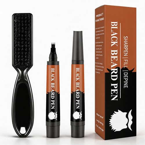 Black Beard Pencil Filler for Men, Waterproof & Sweat-Resistant Pen, Instantly Fills Sparse Areas & Covers Gaps, Natural Beard Dye Black, Smudge-Proof, Travel-Friendly