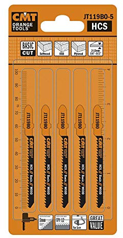 CMT JT119BO-Set di 5 Lame per Seghetti Alternativi per Legno, Arancione/Nero