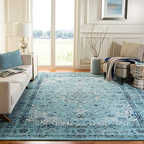 SAFAVIEH Traditionell Teppich für Wohnzimmer, Esszimmer, Schlafzimmer - Evoke Collection, Kurzer Flor, Hellblau und Hellblau, 201 X 274 cm