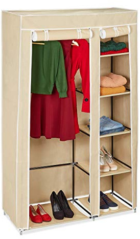 Relaxdays Armario de Tela Plegable, Ropero 5 Baldas, Organizador Ropa Acampada, 174 x 107 x 42,5 cm, Portátil, Beige