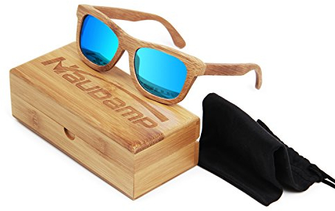 Naudamp Lunettes de soleil polarisées en bambou Hommes Femmes Lunettes en bois pour sports nautiques et activités de plein air