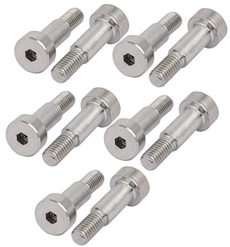 Sourcingmap 10pcs 304 Stainless Steel Hex Socket Shoulder Bolt 6mm Shoulder Dia 12mm Shoulder Length M5 Thread