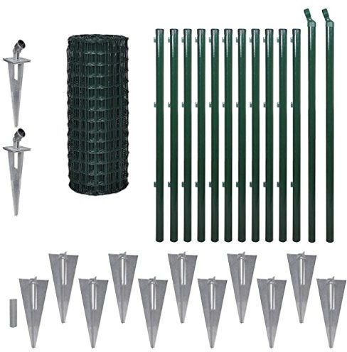 Festnight Ensemble de clôture Grillage de Pelousea Vert Grillage Cloture Jardin en Acier avec Accessoires 1 m x 25 m