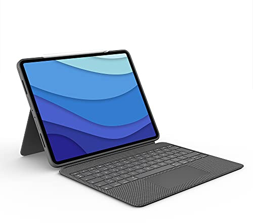 Logitech Combo Touch iPad Pro 12,9-tum (5:e, 6:e generationen–2021, 2022) Tangentbordsfodral – avtagbart bakgrundsbelyst med stöd, Click-Anywhere-styrplatta, Smart Connector, Pan Nordic QWERTY, Grijs