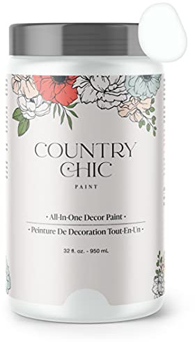 Country Chic All-in-One Chalk Paint for Furniture, Cabinets, Home Decor, Eco-Friendly, Matte Finish, Built-In Primer & Top Coat for Wood, Metal - Simplicity (White) - Quart 32 oz (950 ml)