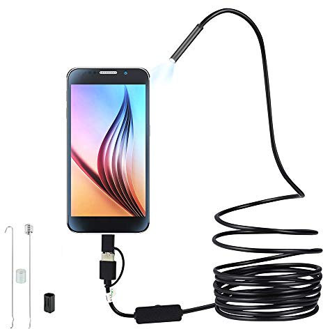 Endoscopio Android 3 in 1 Impermeabile IP67 USB Telecamera di Ispezione con LED Cavo Serpente Rigido per Dispositivo Tablet Smartphone (1m)