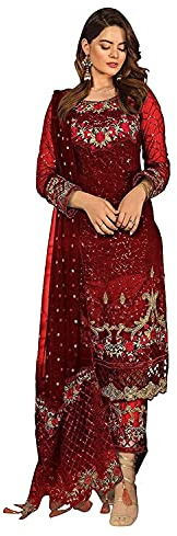 JIVRAJ FASHION Georgette Foux lourde avec point de chaîne travail robe Anarkali Designer pakistanais indien salwar kameez Costume Party Wear ethnique (choix 4, XXS UK 6 buste 34 taille 30 hanches 36)