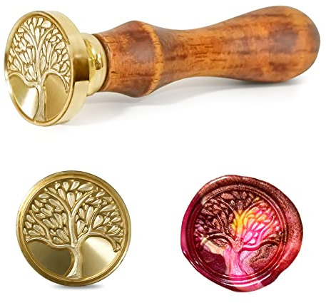 Sello de cera con forma de corazón y árbol de la vida, con 1 sello de cabeza de latón extraíble y 1 mango de madera, para sobres, invitaciones, tarjetas, regalo, sello de cera retro (árbol de la vida)