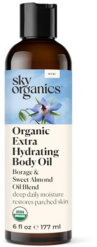 Sky Organics Organic Extra Hydrating Body Oil, Nourishing Organic Skin Care with Borage, Acai & Sweet Almond Oil, Nourishing Hydration for Softer, Smoother, Refreshing Orange & Spearmint Scent,