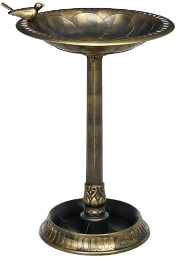 Outsunny Bain d'oiseaux Abreuvoir, mangeoire pour Oiseaux jardinière 2 en 1 dim. Ø 50 x 72H cm polypropylène Bronze Antique