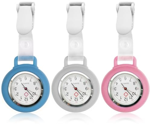 HOSPAOP Krankenschwester Uhren mit Clip, Schwesternuhr Analog Quarzwerk Pflegeruhr Ansteckuhr Taschenuhr Schwester Uhr aus Silikon für Damen Herren Pfleger Ärzte zubehör