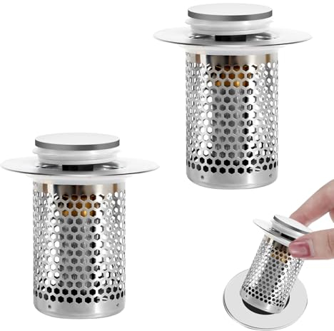 Waschbeckenstöpsel Abflussstopfen 2 Stück 33-50mm Pop up Abflussstopfen Universal mit Haarsieb, Stöpsel Waschbecken Abflussstopfen Edelstahl Waschbecken Stöpsel Für Waschtisch