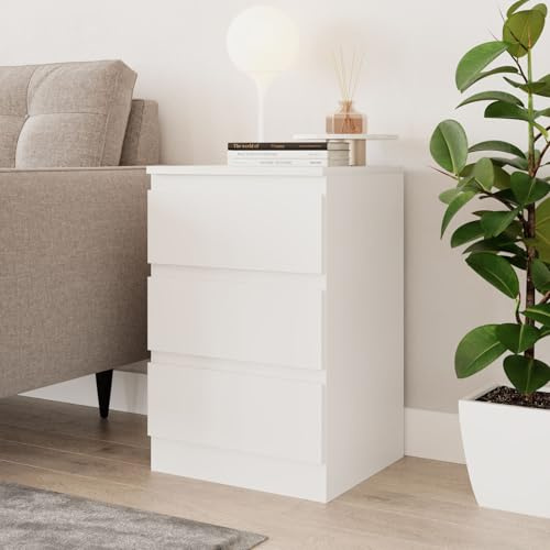 URBNLIVING 62cm Height 3 Drawers - Bedroom Storage Cabinet with Smooth Metal Runner - Modern Chest of Drawers Dresser Bedside Table for Bedroom Living Room Office Hallway (White Set)