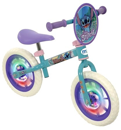 Stitch Balance Bike Age 2+ | 12 Boys Girls Push Along with Light Up Wheels | Officially Licenced | Adjustable Height for Toddler Toy