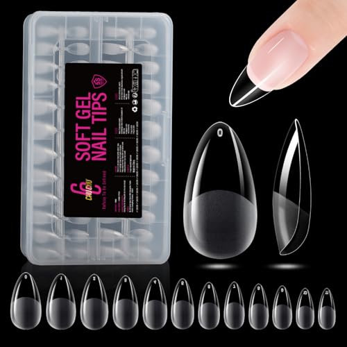 CHUCHU Amande Capsule Americaine Ongle Gel: Moyenne Faux Ongles PMMA 216 Pièces 12 Tailles, Soft Capsule Pose Americaine Ongle Transparente en Résine