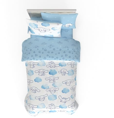 Cinnamoroll Bedding 5 Piece Super Soft Cozy Reversible Comforter and Sheet Set with Sham, Twin, (100% Official Licensed Product) by Franco