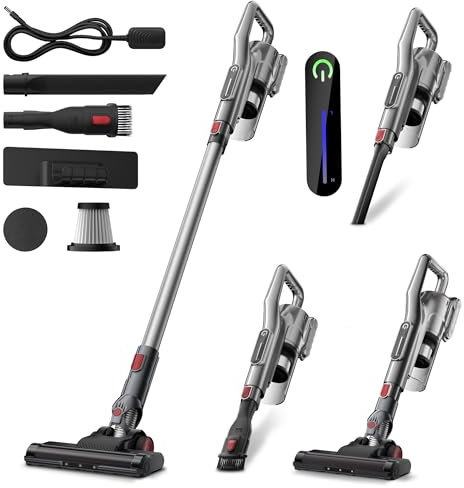 KZXKGXL Cordless Vacuum Cleaner with LED Light, Battery Operated Vacuum, Lightweight Vacuum, HEPA Filter, Multiple Attachments for For Pet Hair & Deep Cleaning,Keep Filter Clean For Max Suction,Silver