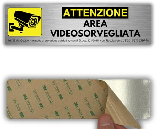 LEIASA | Insegna Zona Videosorvegliata - 5x18 cm - Alluminio - Allarme TVCC