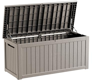 Yardgrace 270 Gallon Lockable Resin Outdoor Storage Box, Waterproof & Weather Resistant Deck Box for Patio Cushion, Garden Tools & Pool Accessories, Grey