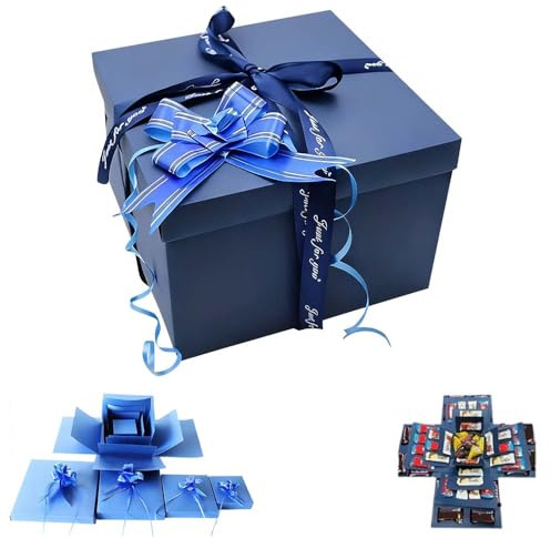 Boite Cadeau, Explosion Box Surprise, Boite Cadeau Anniversaire, DIY Boîte D'explosion pour Noël Anniversaire Saint Valentin (Bleu)