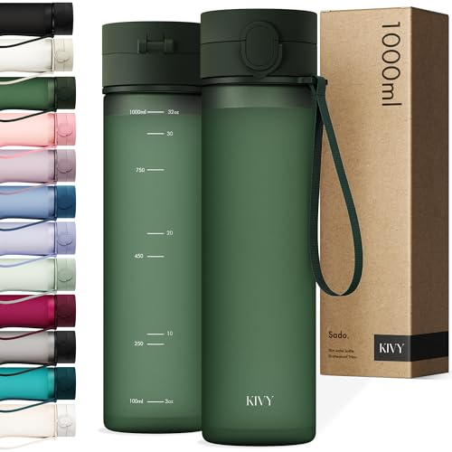 KIVY Tritan Trinkflasche 1l - Kohlensäure geeignet & Auslaufsicher - Für Sport, Schule & Büro - Sport Trinkflasche Gym - Wasserflasche Sprudel geeignet - Sportflasche 1 Liter - BPA Frei