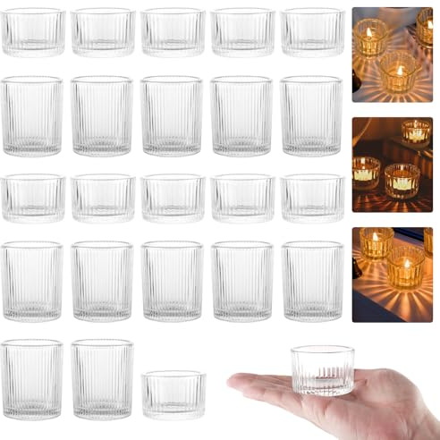 Oungy 24 stycken klara värmeljushållare glas, värmeljusglas liten 5,3 x 3,5 cm, 5,5 x 6,5 cm ljusglas, ljusglas, stormlykta värmeljus glas, för vindljus bordsdekoration, festdekoration, bröllop