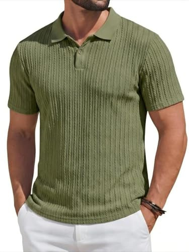 Runcati Pikétröja för män, kortärmad stickad t-shirt, män, sommar, normal passform, polotröja, enfärgad, knappslå golfskjortor, basic, fritid, pikétröjor